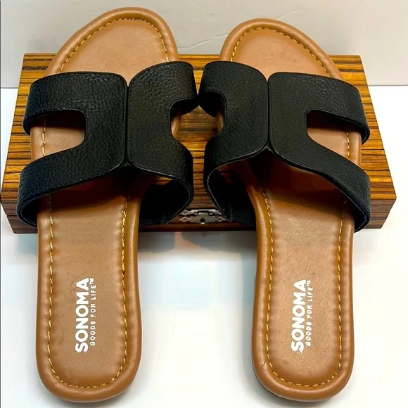 Sonoma Women's Black Flat Slip-On Sandals: S-6.5 - Picture 1 of 5